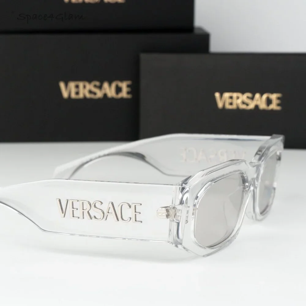Versace Men Sunglasses Transparent Mirror Silver Rectangle VE4489U 148/8V NEW